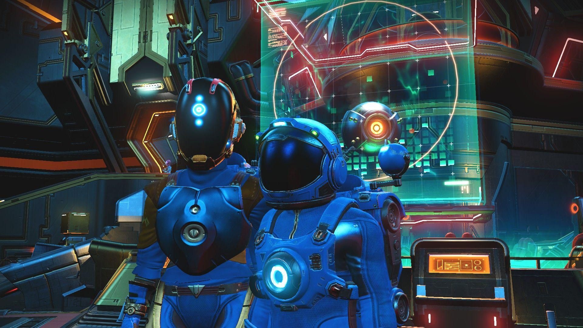 Picture of me and my partner at the Nexus in the game No Man's Sky